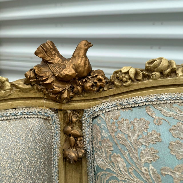 Rococo Style Sofa With Gold Leaf and Damask Fabric For Sale - Image 10 of 12