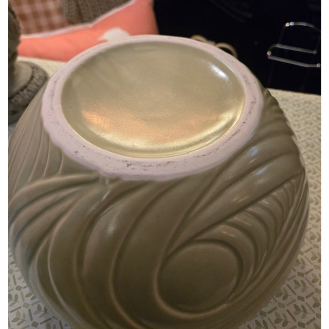 Mid 20th Century Vintage Japanese Ceramic Vase With Seafoam Celadon Glaze and Swirl Pattern For Sale - Image 5 of 5