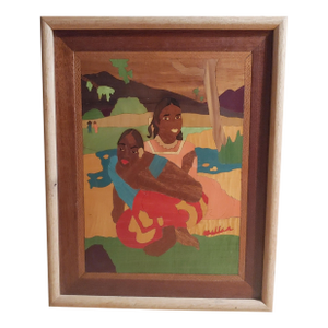 Mid 20th Century Marquetry Rendition of Gaugin's "When Will You Marry?" 1892 Painting, Framed