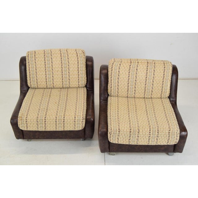 Mid-Century Leatherette Armchairs on Wheels, 1970s, Set of 2 For Sale - Image 4 of 17