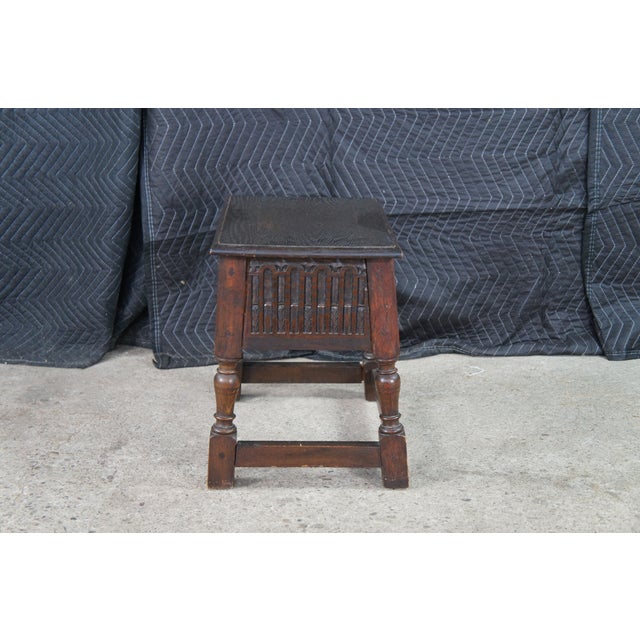 Antique English Jacobean Style Oak Carved Joint Stool Side End Table 18" For Sale - Image 10 of 11
