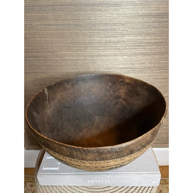 Mid 20th Century Large African Carved Fulani Wooden Bowl For Sale - Image 5 of 6
