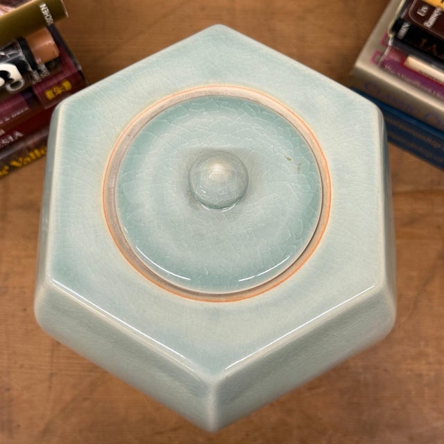 Light Green Crackle Glaze Hexagonal Lidded Jar For Sale - Image 9 of 11