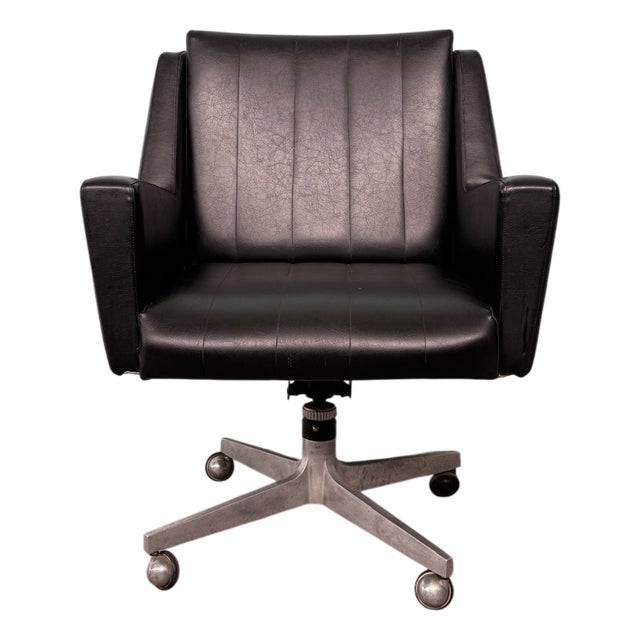 Vintage Italian Office Armchair in Leather and Steel, 1970s For Sale