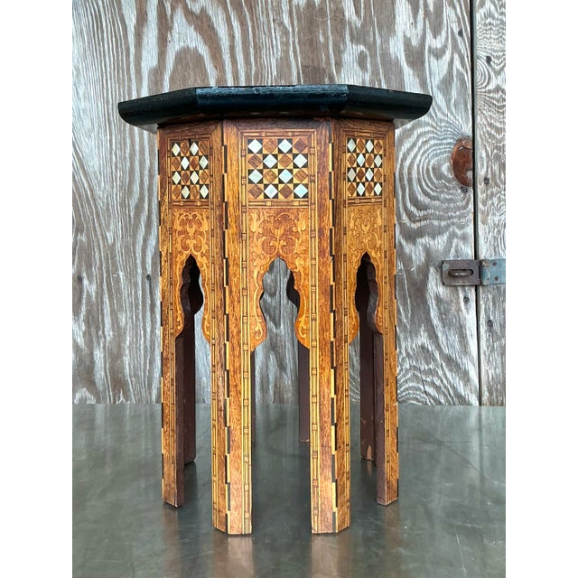 Vintage Boho Inlay Drinks Table For Sale In West Palm - Image 6 of 12