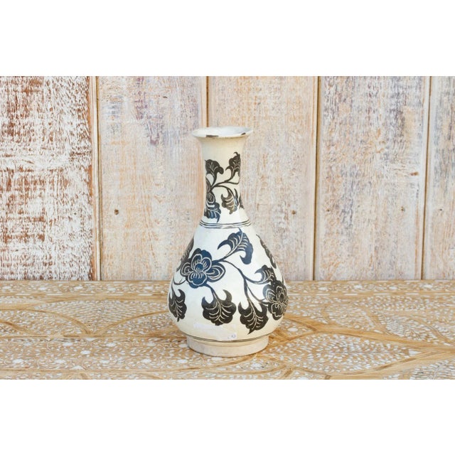 Black Vintage Black & White Asian Floral Vase For Sale - Image 8 of 8