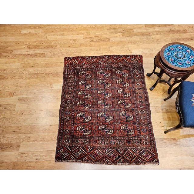 Textile Vintage Turkmen Tekke in Allover Pattern in Red, Navy, Ivory, Yellow, Blue For Sale - Image 7 of 18