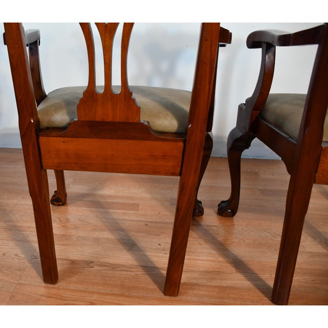1920 Antique English Chippendale Solid Mahogany Set of Six Dining Chairs Leather Seats For Sale - Image 10 of 17
