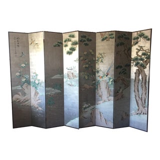 Antique Chinoiserie Hand-Painted Folding Screen For Sale
