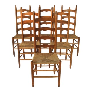 French Country Ladderback Dining Chairs With Rush Seats - Set of 6 For Sale