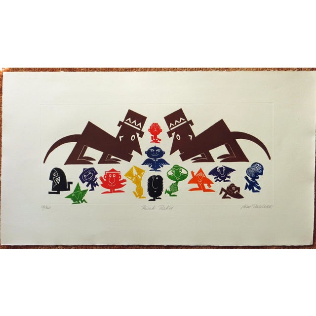 This wonderful, playful etching and aquatint is immediately identifiable as the work of Jean Sariano (1943-). It is...