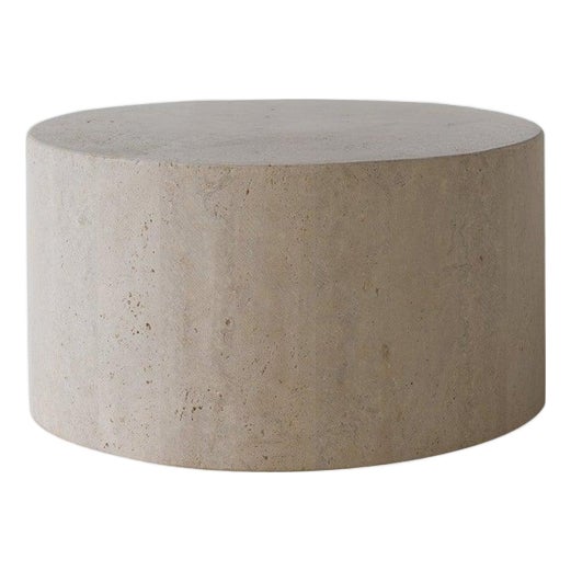 Cube 80 Muted Beige Travertine Round Decorative Coffee Table by Beije Avenue For Sale