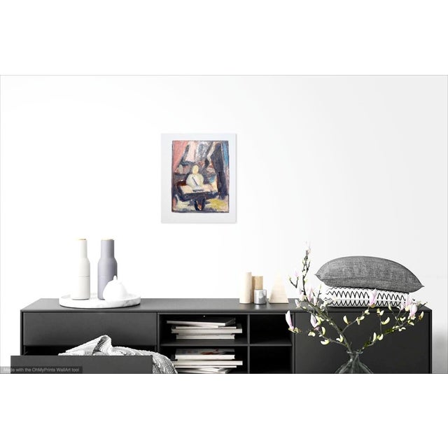 Original, unique, warm colors, painting of a woman reading in her home.. Image size is 7"x9". The paper has a nice border....