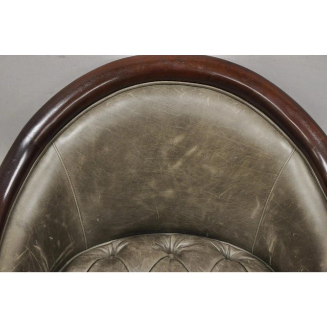 Late 20th Century Late 20th Century Baker Stately Homes Regency Style Grey Leather Lions Head Pull Up Tub Club Chair For Sale - Image 5 of 12
