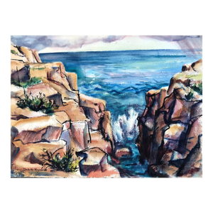 1950s Isabelle Reynolds Rocky Coast Watercolor