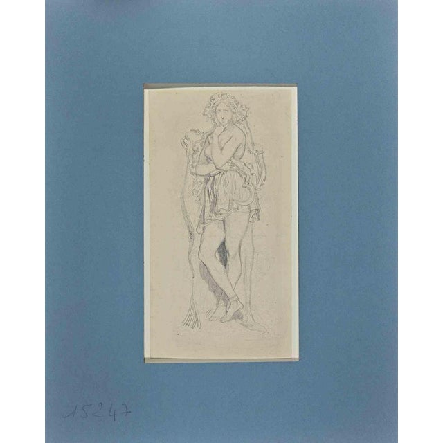 Figure of Woman is a Pencil Drawing realized by Achille Deveria (1800-1857). Good condition on a little paper included a...
