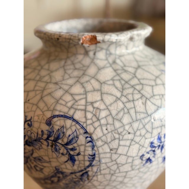 Vintage Large French Clay Crackle Glaze Set of 2 Pots Urn Vase For Sale - Image 15 of 16