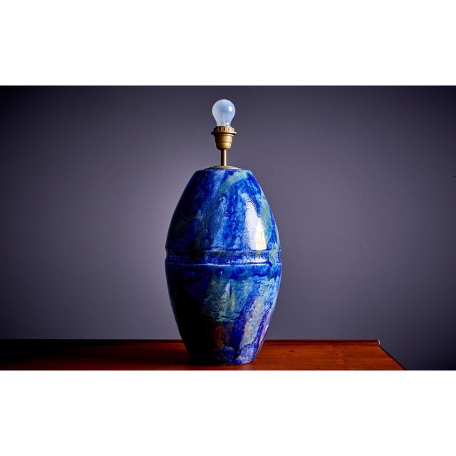 Ceramic Huge Table Lamp in Blue Ceramic, France, 1960s For Sale - Image 7 of 9