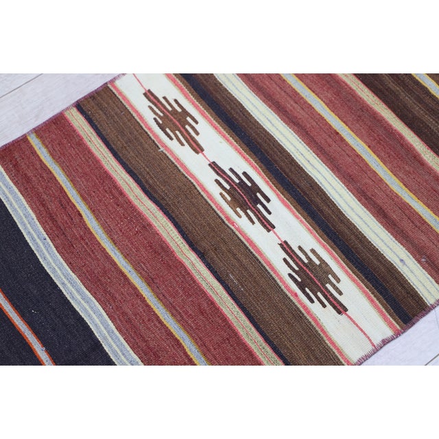 Brown 1980s Southwestern Red Striped Runner Kelim For Sale - Image 8 of 9