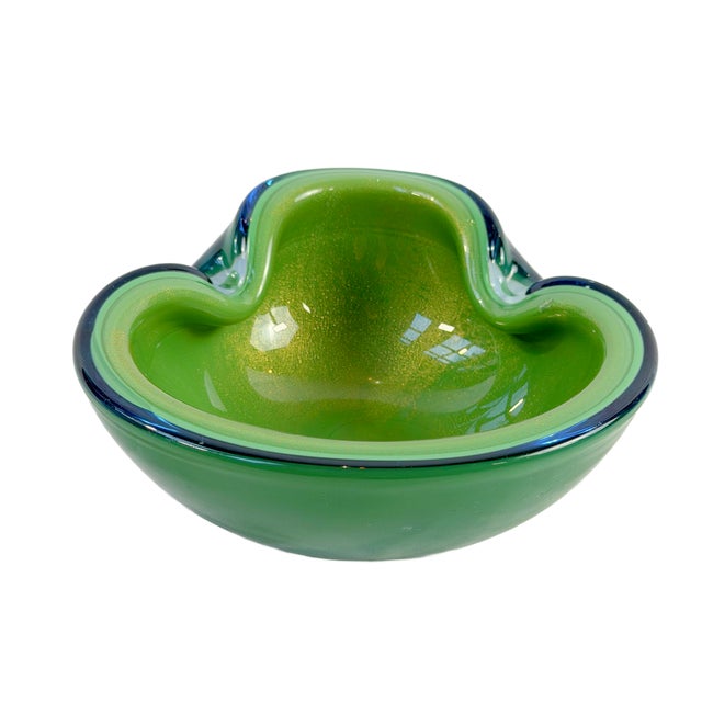 Green Mid 20th Century Green Murano-Style Art Glass Bowl With Gold Aventurine For Sale - Image 8 of 10
