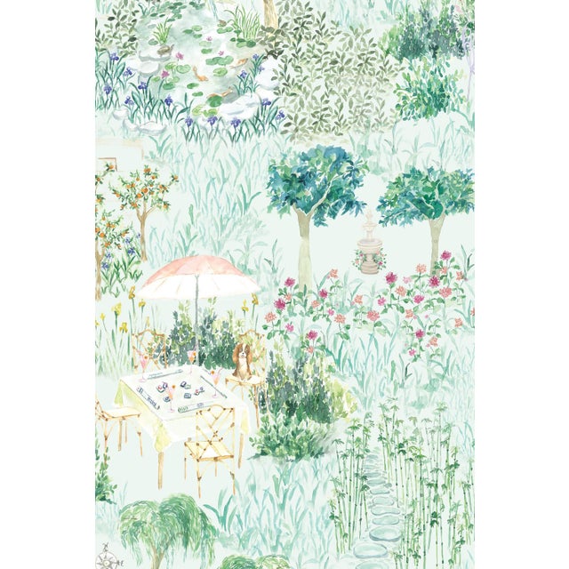 Mahjong Garden Party Toile Grasscloth Wallpaper by House Party | 6 Yards For Sale - Image 4 of 9