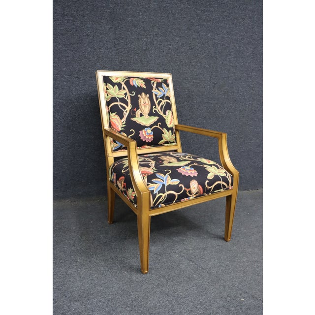 Authentic Stickley Fine Upholstery lounge chair featuring a gilt wood frame with clean neoclassical lines and gently...