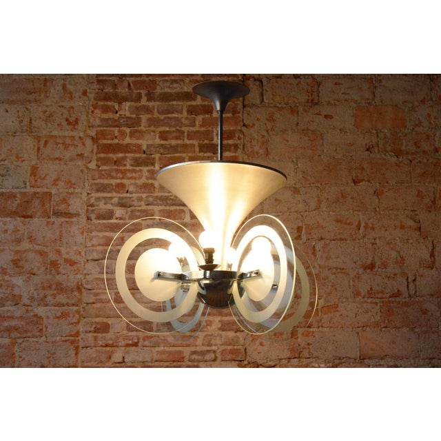 Bauhaus Chandelier in Chrome and Sandblasted Glass from F. Anýž, Czech, 1930s For Sale - Image 15 of 17