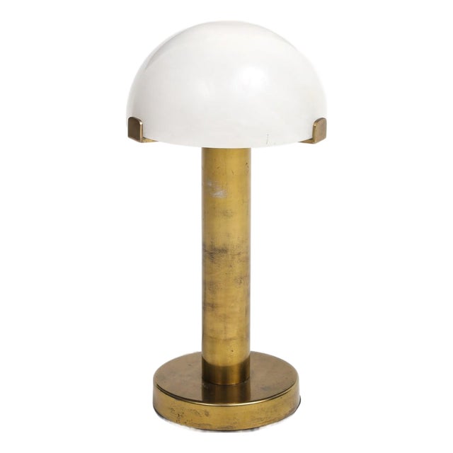 Brass Table Lamp With Frosted Glass Dome Shade For Sale