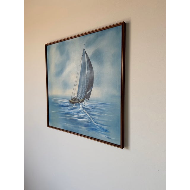 1970s 1970s Mid-Century Sailboat Seascape Acrylic on Canvas Painting by Matson For Sale - Image 5 of 13