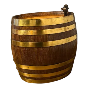 Small 1960s Vintage Italian Oak & Brass Barrel