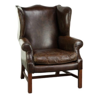 Vintage Cowhide Wing Armchair For Sale