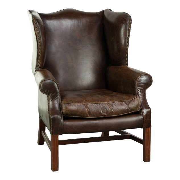 Vintage Cowhide Wing Armchair For Sale
