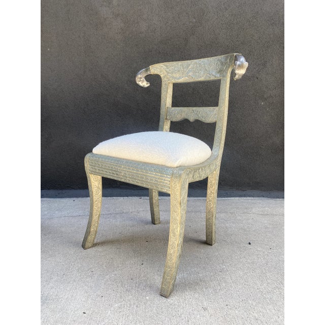 1990s Vintage Anglo Indian Floral Embossed Rams Head Dowry Chairs - a Pair For Sale In Los Angeles - Image 6 of 11