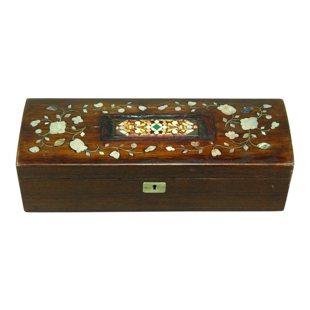 19th Cent. Rose Wood Mother-Of-Pearl Inlay & Micro-Mosaic Locking Box For Sale