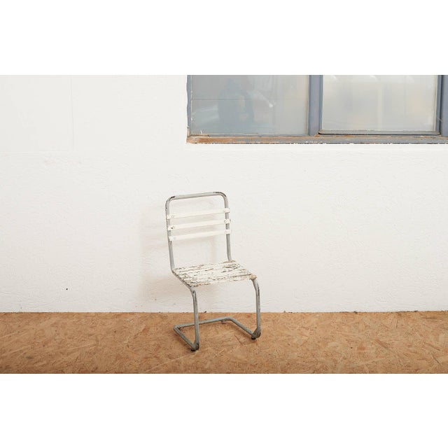 Children's Chair with Galvanized Tubular Steel Frame and White-Painted Wooden Slats, 1930s For Sale - Image 11 of 12
