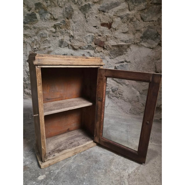 Antique French Wall Cabinet in Pine and Oak with Glass Door, 1850s For Sale - Image 11 of 18