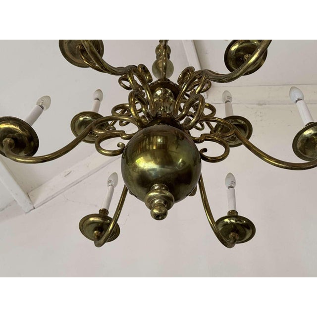 Dutch brass chandelier with 2 tiers and 12 lights - work from the 1930s - H=90cm D=85cm - weight 25kg. European Plug (up...
