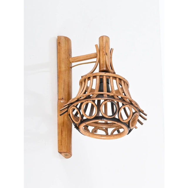 Gold Mid-Century Rattan and Bamboo Lantern Sconce by Louis Sognot, 1960s For Sale - Image 8 of 13