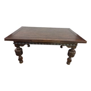 Antique 1920s Rustic Spanish Jacobean Extra Large Dining Table 9 Feet Open For Sale