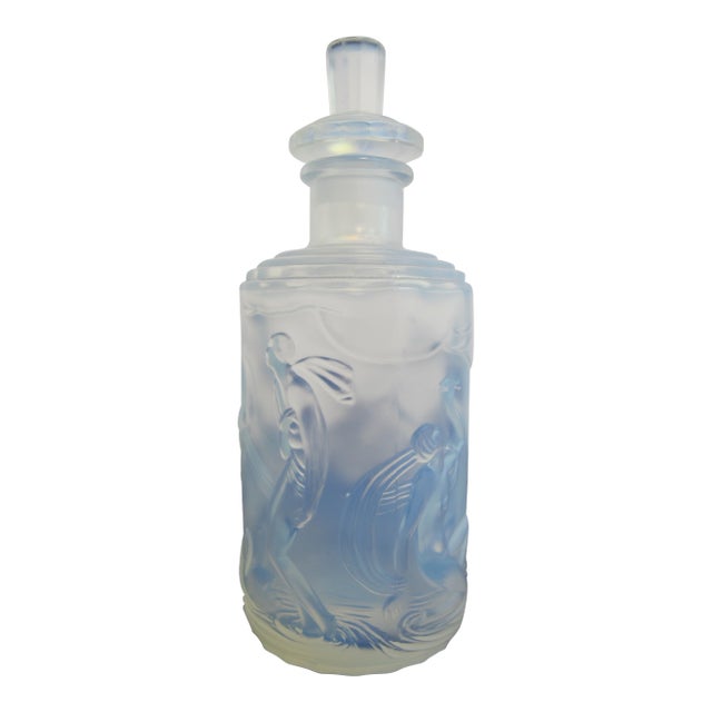 Sabino Blue Opalescent Dancing Nude Nymphs Art Deco Glass Perfume Scent Bottle For Sale