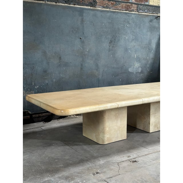 Contemporary Large Vintage Goatskin Extension Dining Table For Sale - Image 3 of 9