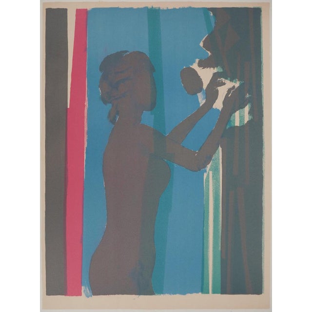 Paul GUIRAMAND Young woman picking fruit, circa 1960-70 Original lithograph Signed in pencil On Arches vellum 66.5 x 49.5...