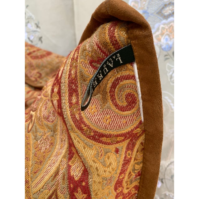 Boho Chic Lauren Ralph Lauren Dalmency Hall Gold Burgundy Sage Green, Suede Trim Medallion Paisley Decorative Pillow 24” X 24” For Sale - Image 3 of 12