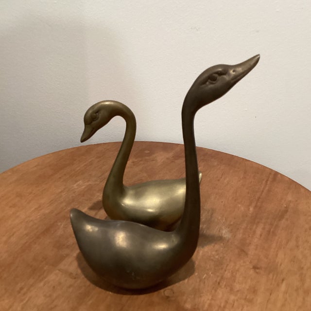 Mid Century Modern Pair of Vintage Solid Brass Swan Figurines For Sale - Image 10 of 12