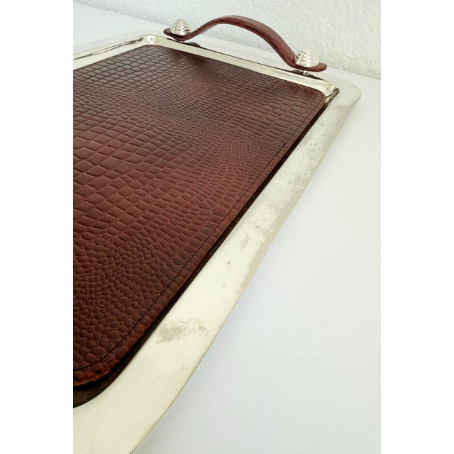 Late 20th Century Argentine Silver Plate & Leather Tray, Plata Lappas-Style, Late 20th C For Sale - Image 5 of 10