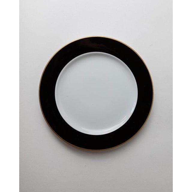 Vintage Black and White Porcelain Dinnerware Set with Gold Rim from Eschenbach Bavaria, Germany, Set of 26 For Sale - Image 6 of 17
