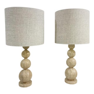 Travertine Table Lamps, Set of 2 For Sale