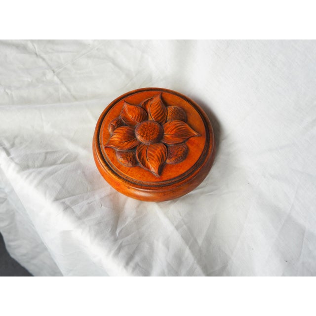 Midcentury French Large Turned Wood Box With Carved Flower For Sale - Image 9 of 11