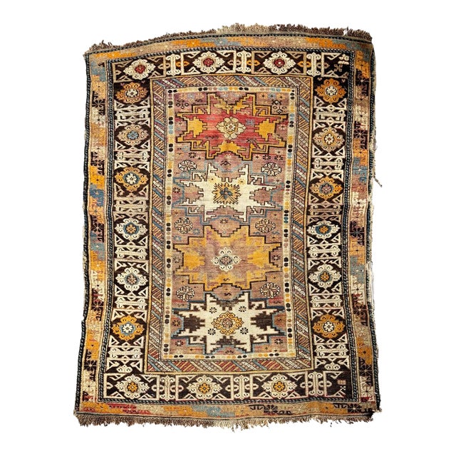 Antique Caucasian Chi-Chi or Kuba with Outrageous Color Palette & Workmanship Rug 3.6 x 4.6 For Sale