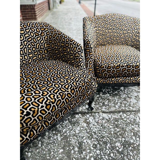Vintage Chairs Reupholstered in Velvet Animal Print For Sale - Image 4 of 4